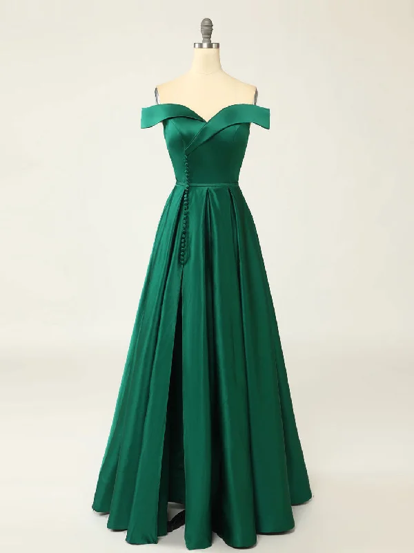 Overlap Neck Satin Emerald Green A-line Long Prom Dress Formal Party Dress Tunics Yoga stretchy