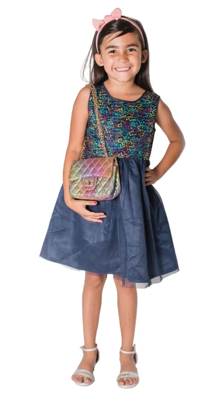 Little Girl's Navy Sequin Party Dress Tunics Fleece cozy