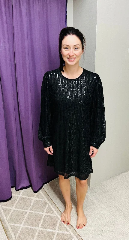 Regular Black Sequin Party Dress Tunics Party sparkling