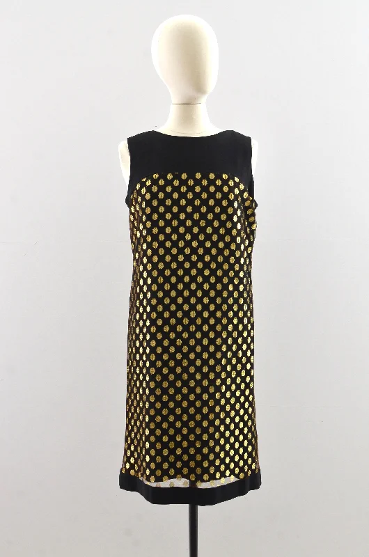 Vintage 1960 Gold Metallic Shift Party Dress Tunics Spring floral