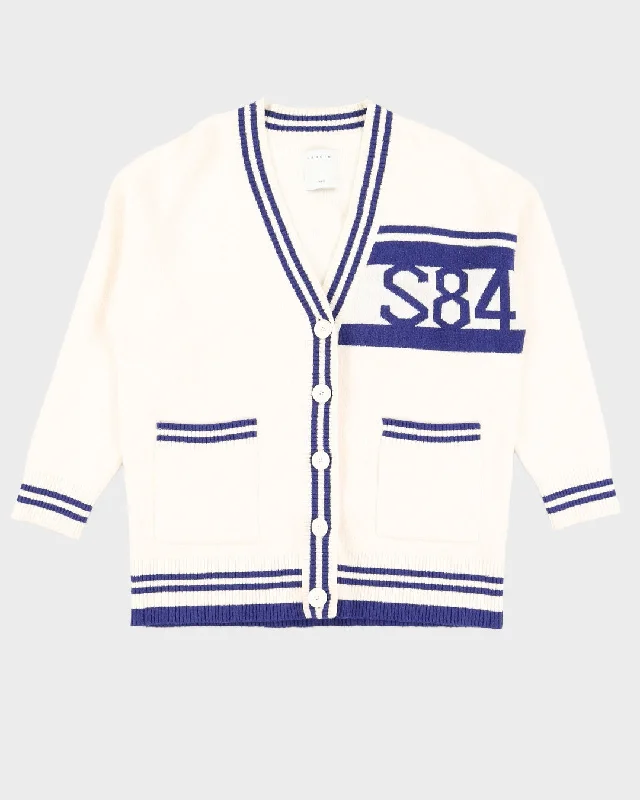Sandro Cream Knitted Cardigan - L Satin Fabric Silk Fabric Chiffon Fabric