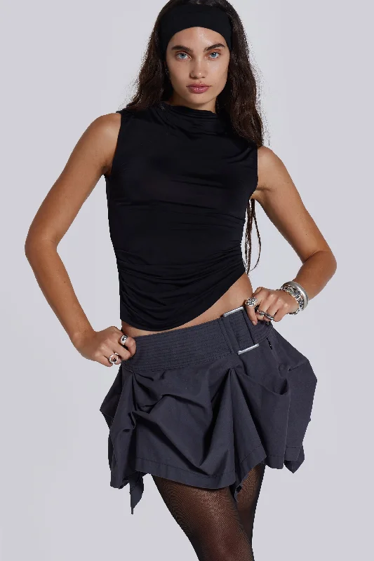Nyla Asymmetric Tucked Mini Skirt denim skirt casual