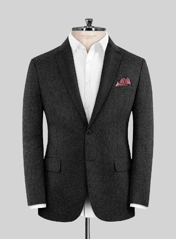 Scabal Ugeni Herringbone Charcoal Wool Jacket Zippered Front Buttoned Front Snap Front