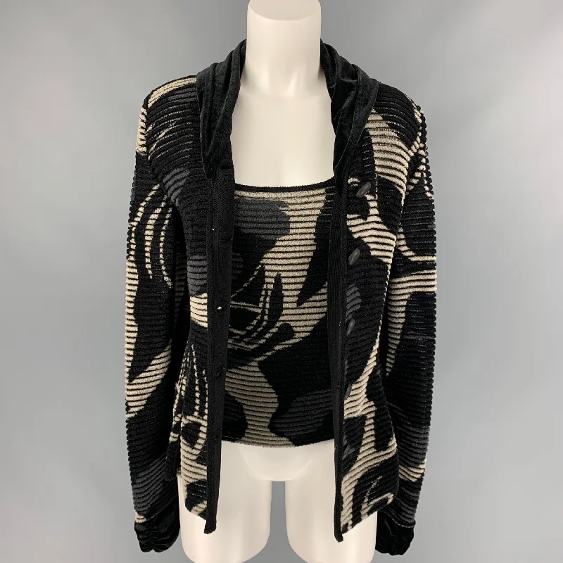 GIORGIO ARMANI Size 4 Black & Grey Viscose / Polyamide Cardigan 2 Piece Set Elegant Classic Vintage