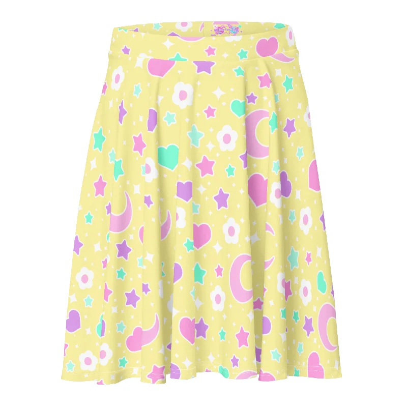 Magical Spring Yellow Skater Skirt velvet skirt luxury