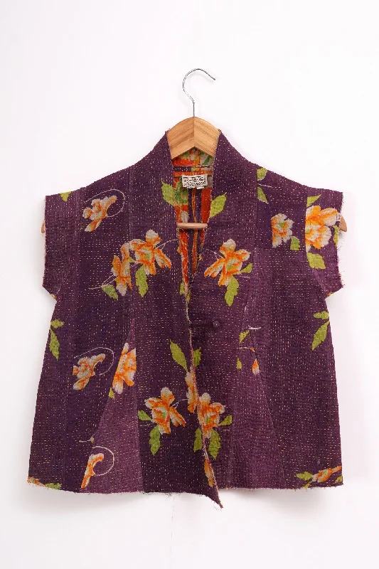 Purple Vintage Cotton Kantha Jacket For Kids Chenille Fabric Brocade Fabric Lace Fabric