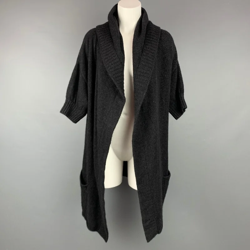 VINCE Size S Charcoal Knitted Alpaca Blend Hooded Cardigan Asymmetrical,ymmetric Pencil Cardigan