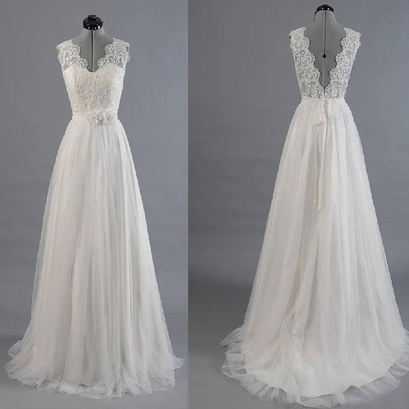 Best Sale Vantage V-Back Lace Top Simple Design Wedding Party Dresses, WD0036 Tunics Seasonal trendy