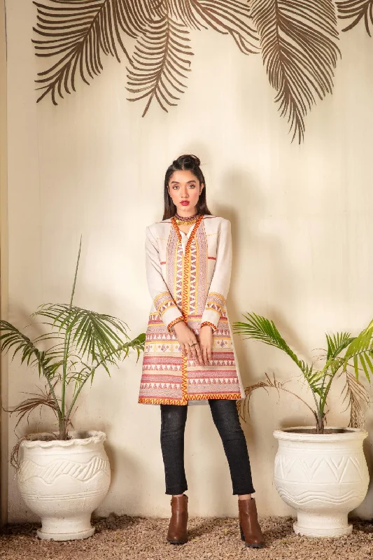 1 PC Stitched | Cotton Emborided long Jacket Front Pockets Side Pockets Patch Pockets