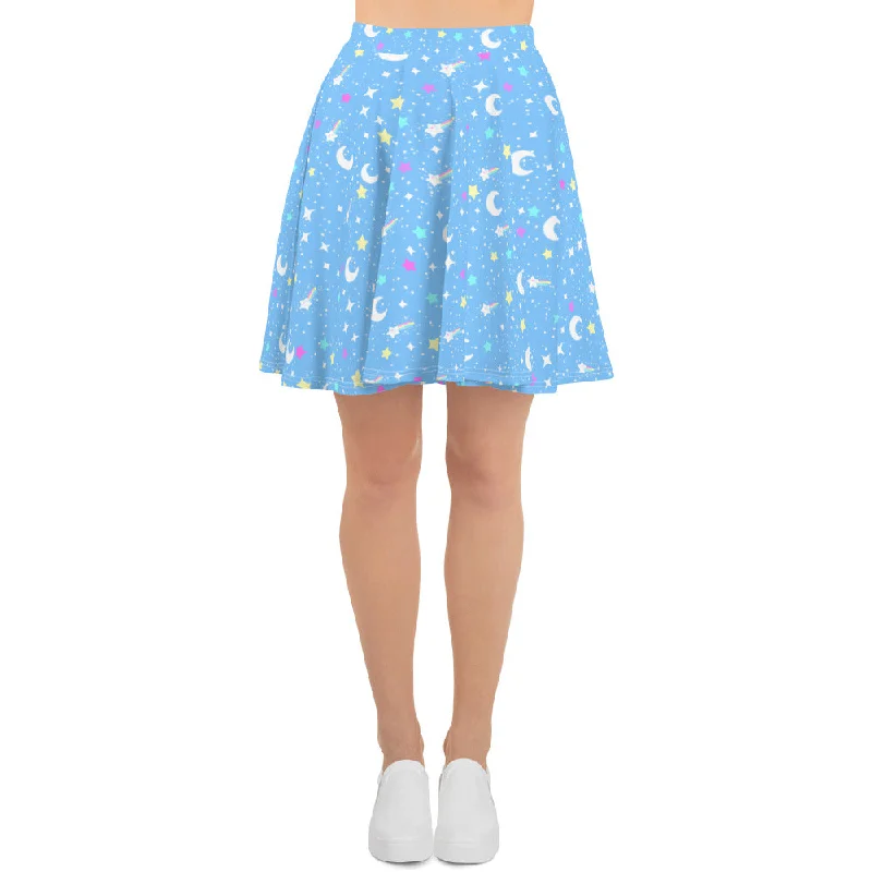 Starry Glitter Blue Skater Skirt linen skirt natural