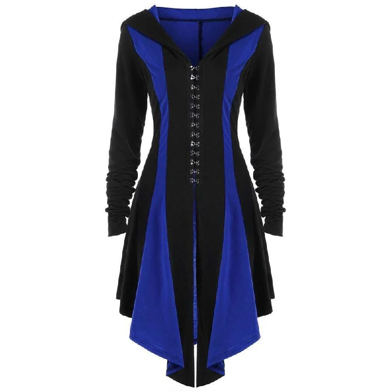 Women's Gothic Buckles Full Sleeved Hooded Irregular hem Cardigan Coats Hooded Cardigan Collared Cardigan Shawl Collar