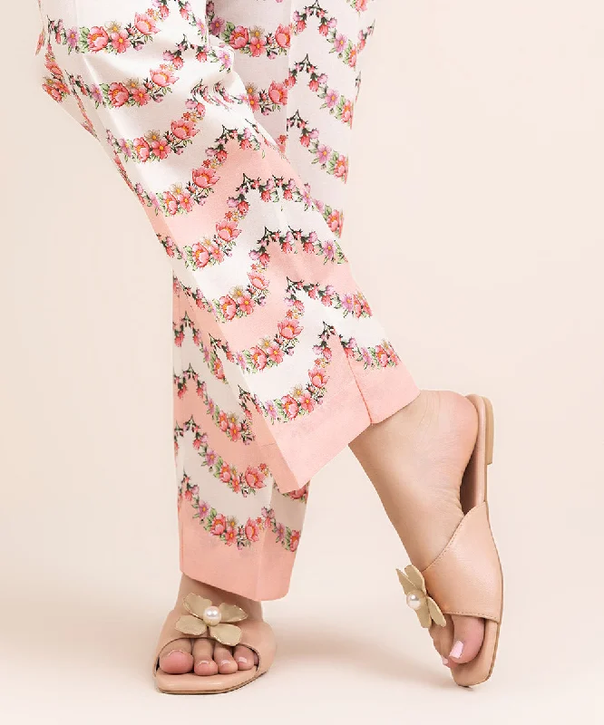 Printed Cambric Straight Pants Stylish Elastic Waist Pants