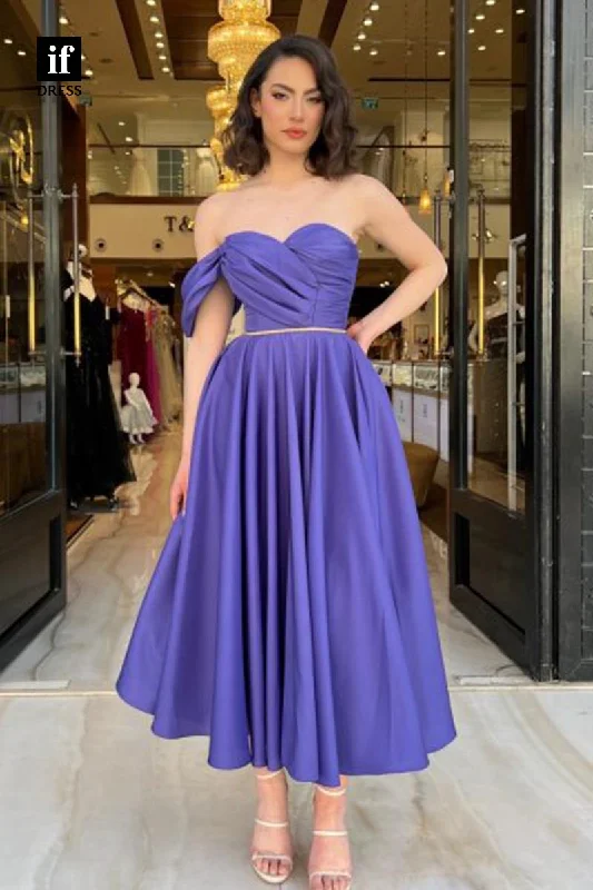 F1877 - A-Line Strapless Pleated Knee-Length Prom Cocktail Homecoming Party Dress High-Low Hemline Casual