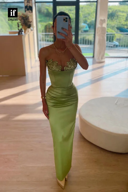 34805 - Sheath/Column Strapless Pleats Sleeveless Appliques Prom Party Dress Peplum Ruffle Cocktail