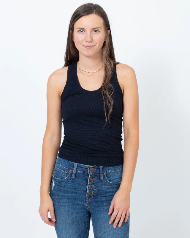 Ribbed Navy Tank Top metallic tank top
