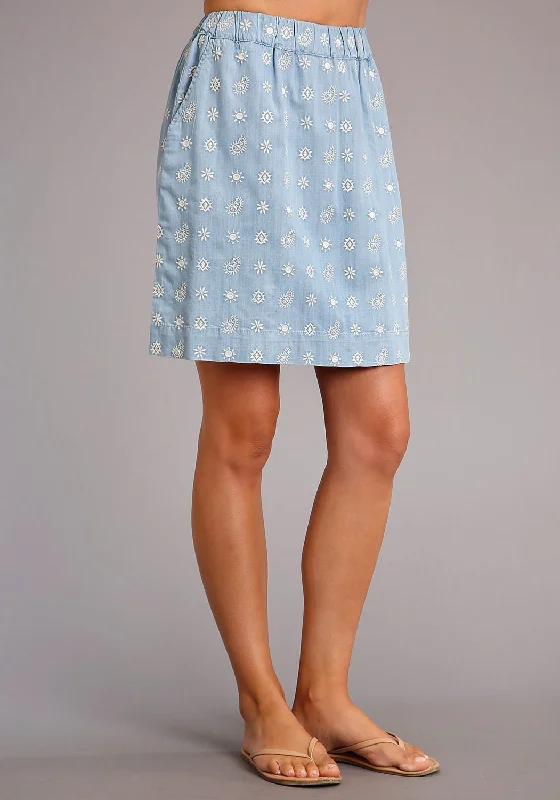 Stetson Womens Blue Denim Paisley Schiffli Skirt chiffon skirt delicate