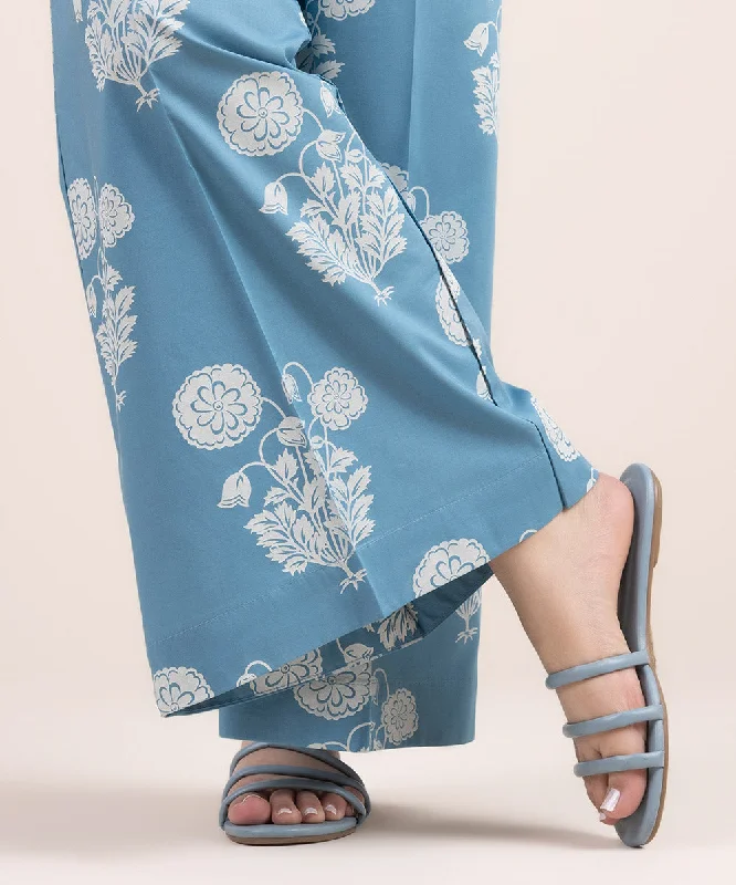 Printed Cambric Flared Pants Elegant Wool Trousers