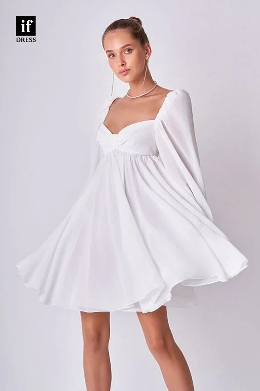 F1705 - A-Line Long Sleeves Ruched Short Cocktail Homecoming Party Dress Tunics Practical durable