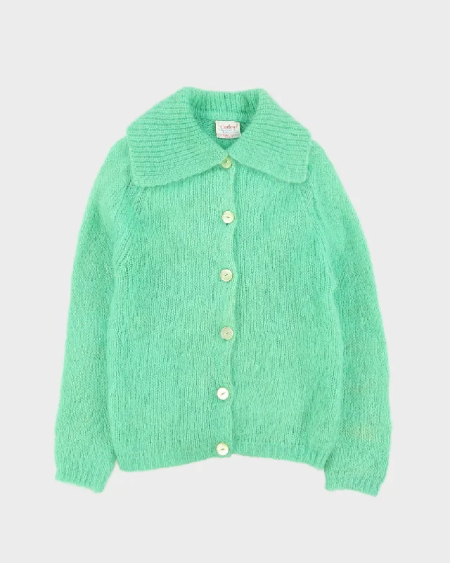 Vintage 1970s Darlene Green Knitted Cardigan - S Tailored Straight A-Line