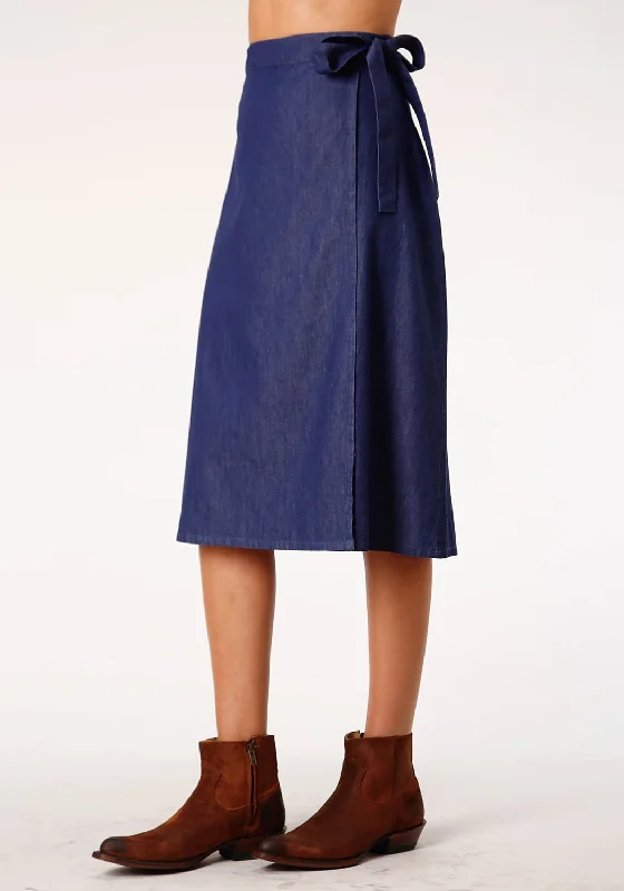 Roper Womens Indigo Denim 100% Cotton Wrap Self Ties Skirt pleated skirt texture