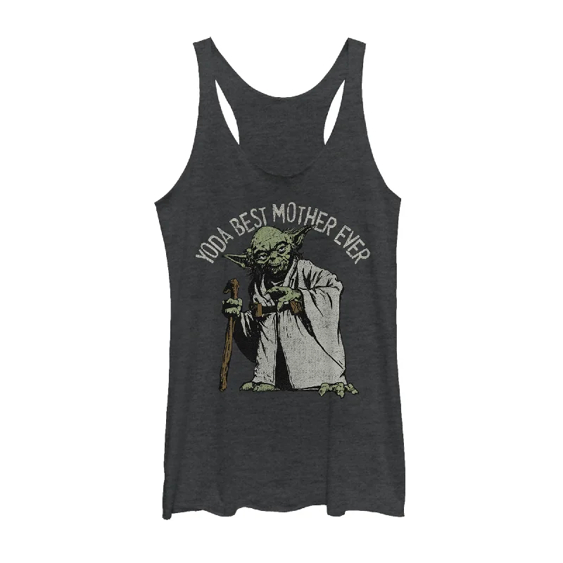 Women's Star Wars Yoda Best Mother Ever Racerback Tank Top cropped tank top