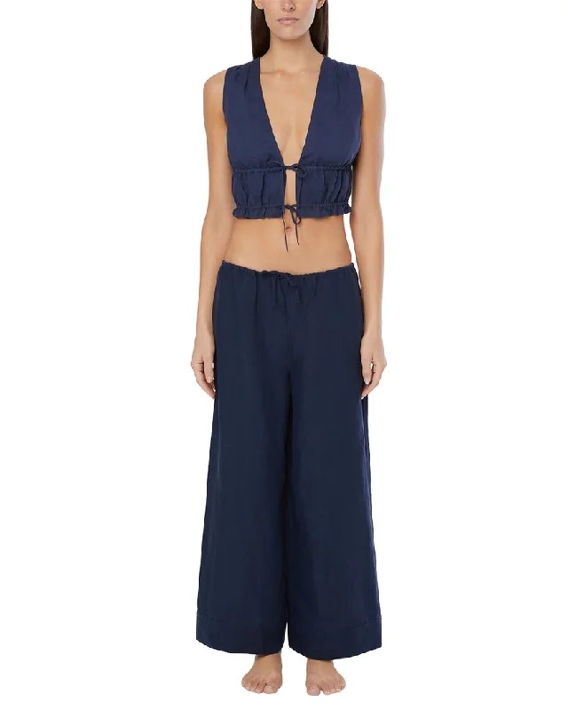 Onia Linen Knit Drawstring Pant Casual Plaid Pants