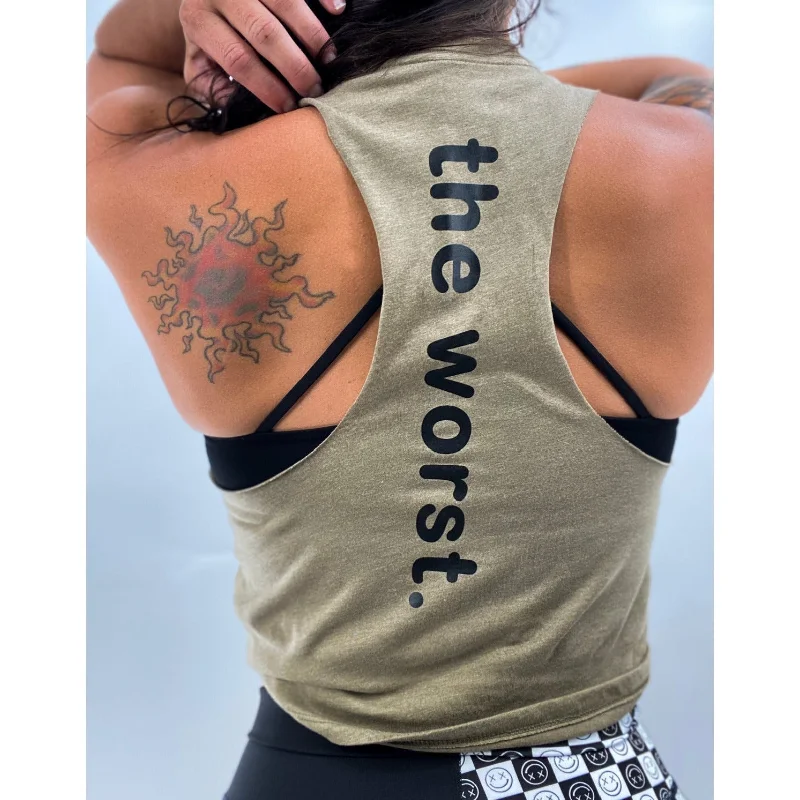 Salty Savage Ladies "the worst." Flowy Crop Tank | Mix Up graphic tank top