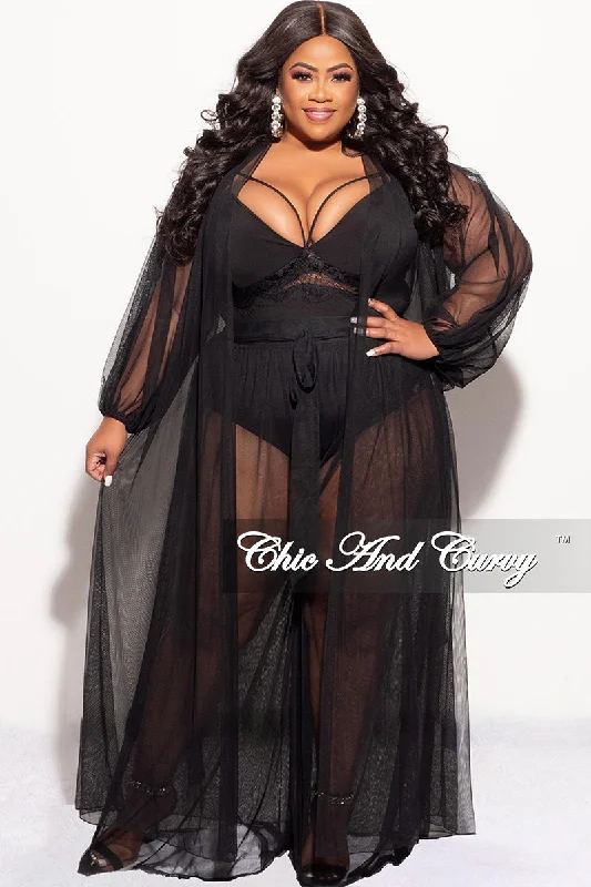 Final Sale Plus Size 2pc Sheer Duster and Pants Set in Black Soft Stretch Trousers