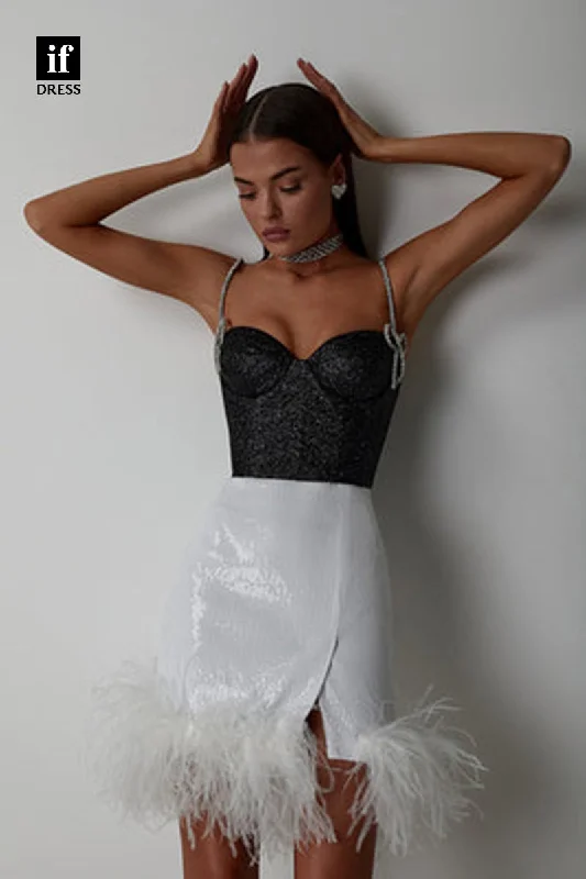 F1712 - Chic Straps Sweetheart Feathers Short Cocktail Homecoming Party Dress Tunics Cozy soft