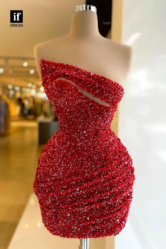 F1814 - Sexy/Hot Strapless Full Sequins Pleats Tight Short Cocktail Homecoming Party Dress Tunics Office stylish F1814 - Sexy/Hot Strapless Full Sequins Pleats Tight Short Cocktail Homecoming Party Dress Tunics Office stylish