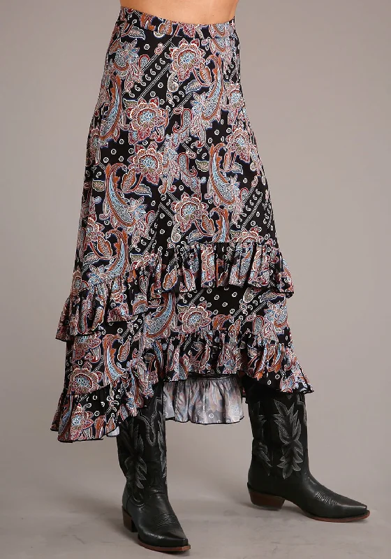 Roper Womens Black Polyester Boho Paisley Skirt zip skirt side