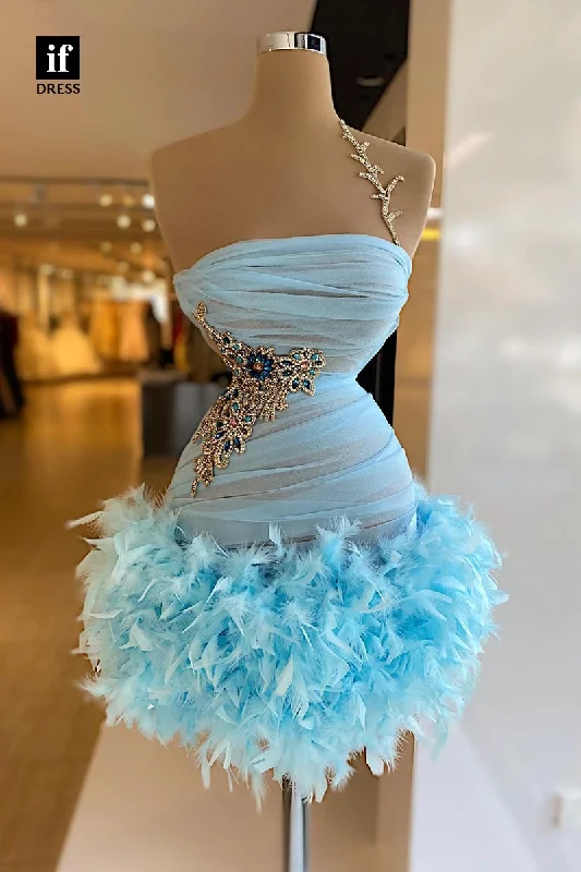 F1809 - Sweet Strapless Beads Feathers Sleeveless Short Cocktail Homecoming Party Dress Tunics Gym athletic F1809 - Sweet Strapless Beads Feathers Sleeveless Short Cocktail Homecoming Party Dress Tunics Gym athletic