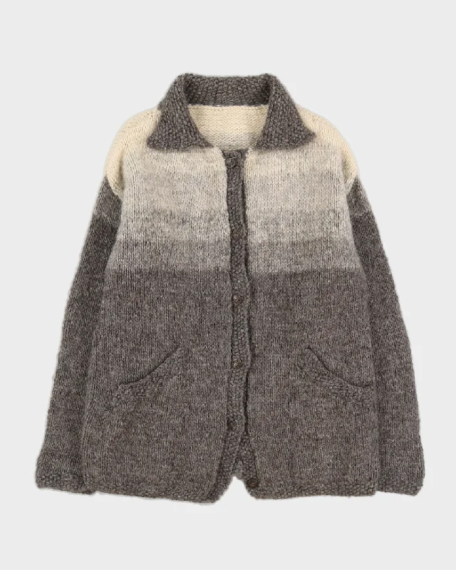Ombre Grey Handknitted Wool Cardigan - M Bright Pastel Dark