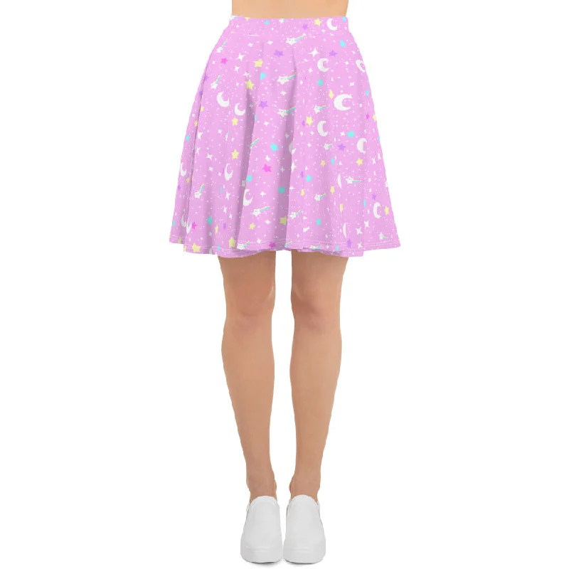 Starry Glitter Pink Skater Skirt silk skirt sleek