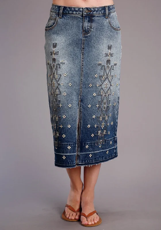 Stetson Womens Blue Cotton Blend 5 Pocket Midi Skirt linen skirt breathable