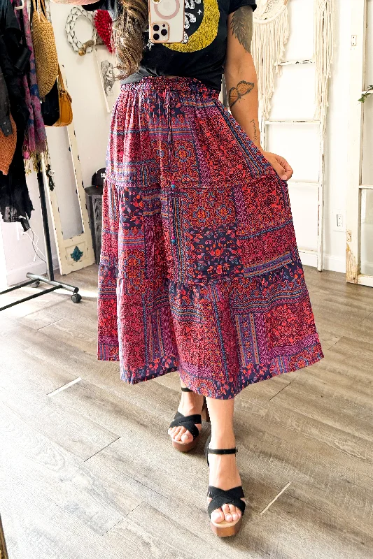 Printed Tiered Maxi Skirt corduroy skirt durable