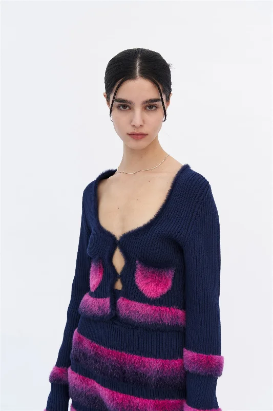 MOROSE FAUX FUR TRIMMED CROPPED CARDIGAN Knit Fabric Woven Fabric Fleece Fabric