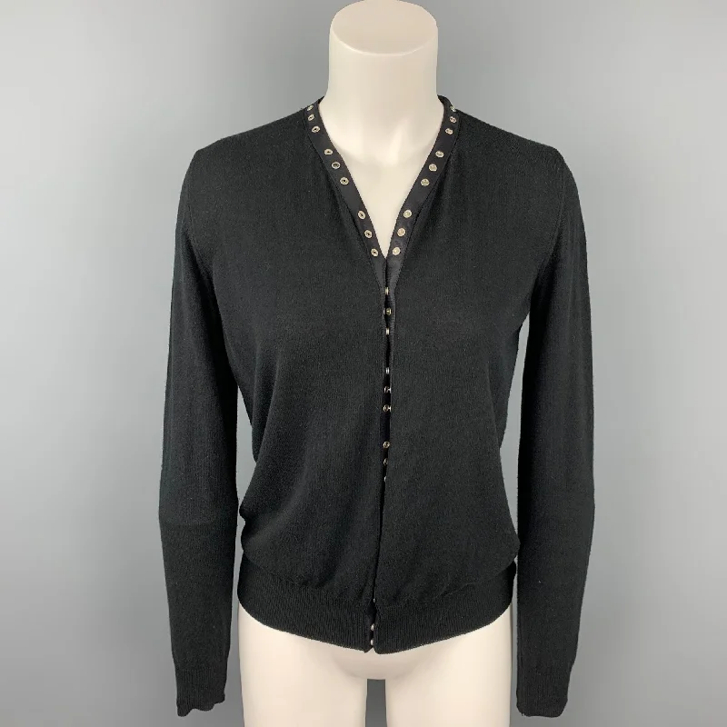MAISON MARTIN MARGIELA Size S Black Cotton / Modal Cardigan Cable Knit Ribbed Knit Lace Knit