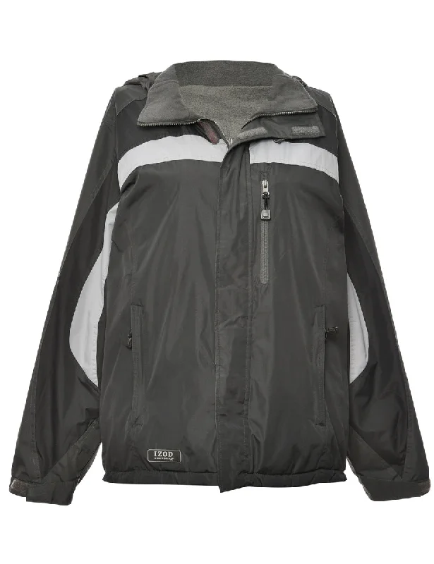 Black & Grey Contrasting Hooded Mountaineering Jacket - L Fleece Jacket Down Jacket Parka