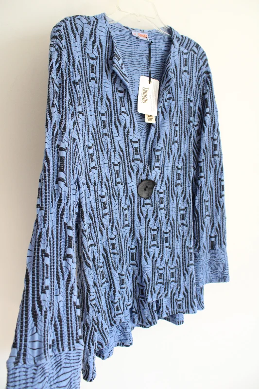 NEW Tianello By Steve Barraza Ukah Knit Jacquard Tobie Blue Black Patterned Cardigan | XL Faux Fur Fabric Real Fur Fabric Shearling Fabric