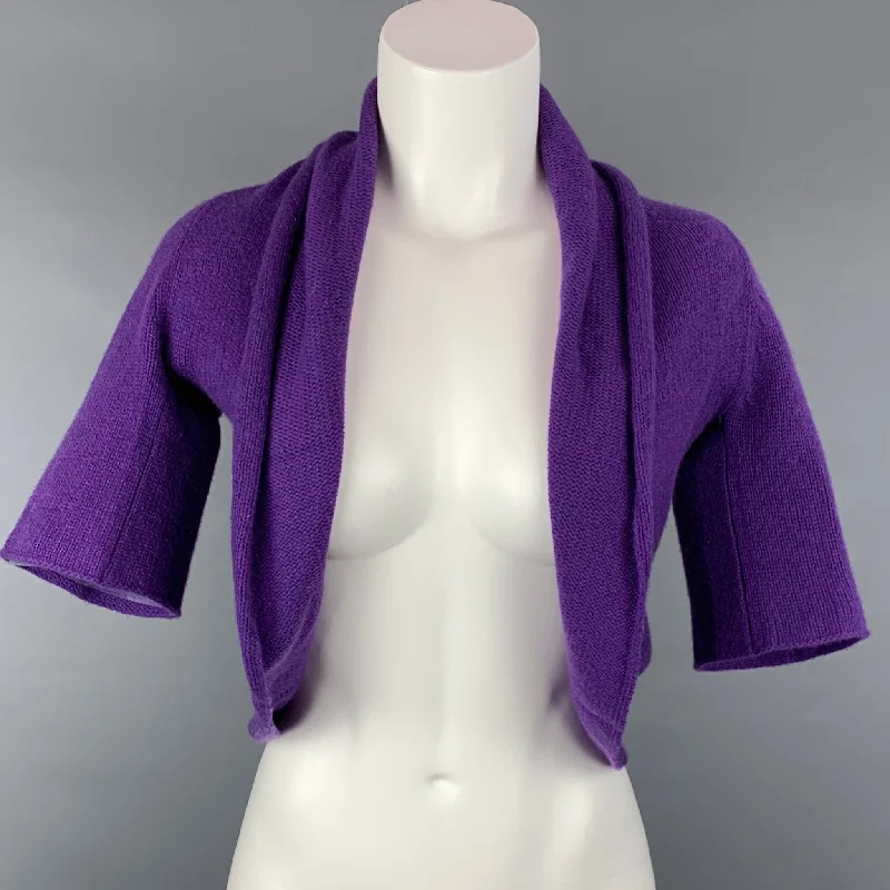 NEIMAN MARCUS Size S Purple Knitted Cashmere Shrug Cardigan Herringbone Houndstooth Plaid