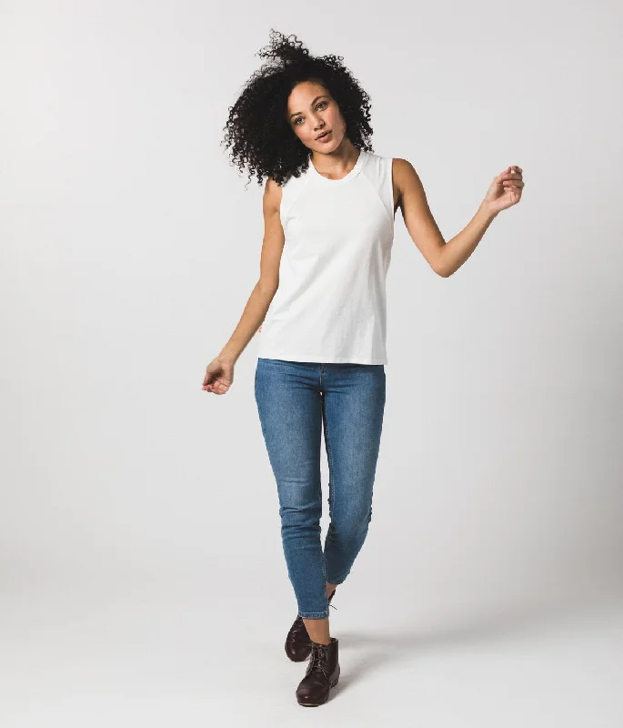 Women's Muscle Tank - White turquoise tank top