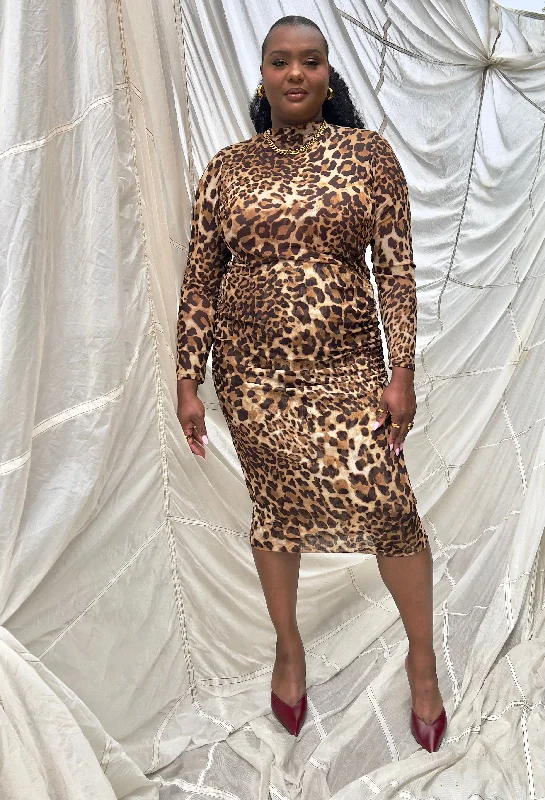 Turtleneck & Ruched Skirt Set- Fierce Leopard cashmere skirt soft