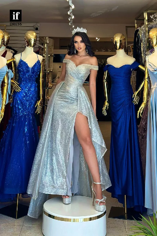 34248 - Romantic Strapless High Slit A-Line Glitter Prom Party Dress Tunics Bridal satin