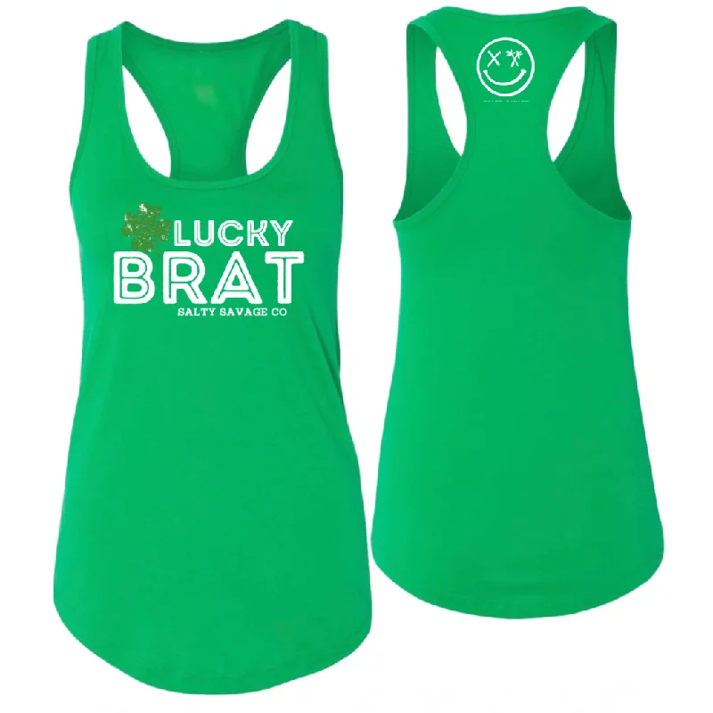 Salty Savage Ladies “LUCKY BRAT” Racerback Tank fashionable tank top