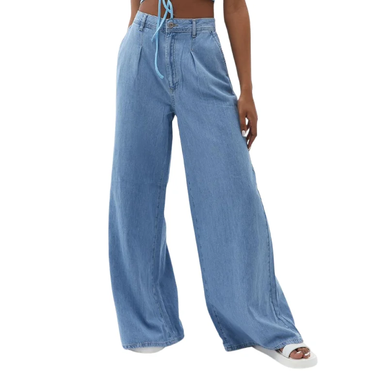 OXXO - Ultra High Rise Wide Leg Denim Pants Formal Linen Trousers