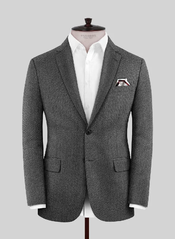 Scabal Uran Herringbone Gray Wool Jacket Notch Collar Jacket Peter Pan Collar Jacket Cowl Neck Jacket