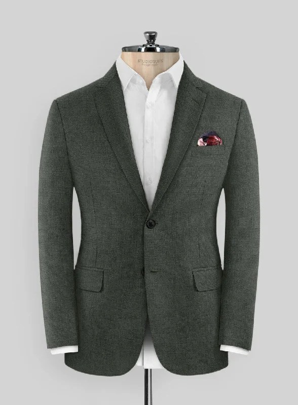 Scabal Seaweed Green Wool Jacket Notch Collar Peter Pan Collar Cowl Neck
