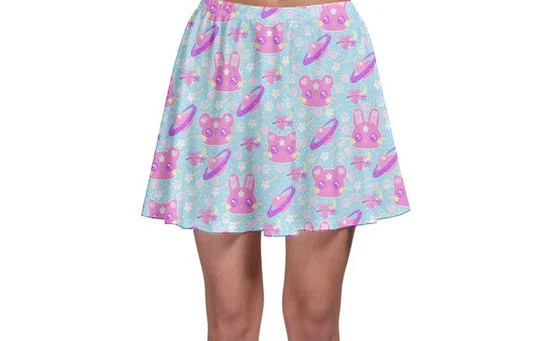 Cosmic Cuties Blue Skater Skirt [Made To Order] silk skirt lustrous