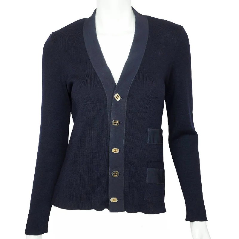 Vintage Salvatore Ferragamo Sweater Blue Wool Cardigan Made in Italy Size M Polka Dot Checkered Tartan